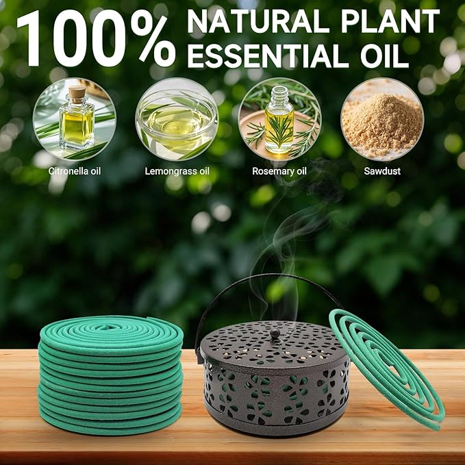 Large Citronella Incense coils and Coil Incense Holder, Made from Natural Plants, Suitable for Outdoor, Living Room, Terrace use (24 Coils and 1 Coil Incense Holder)