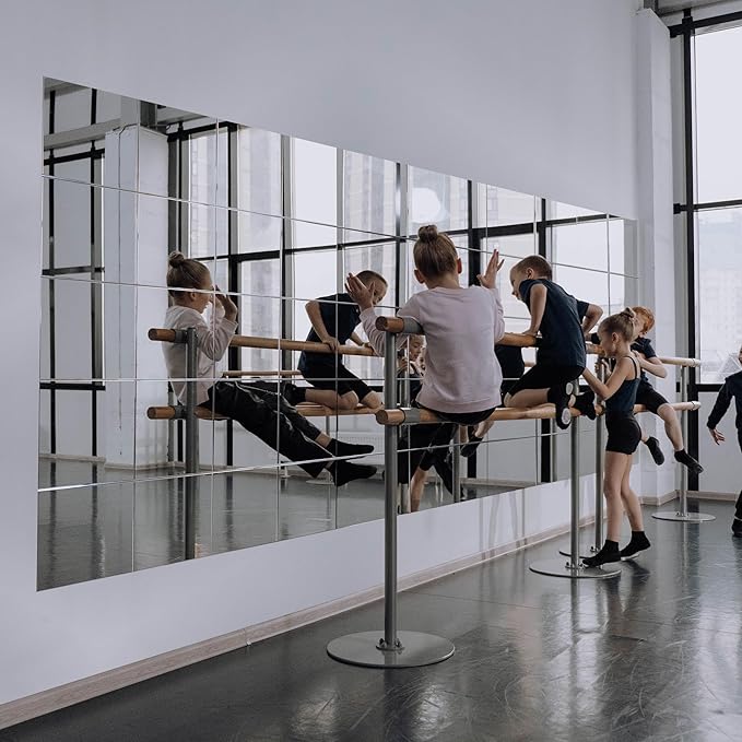 Ruomeng Home Gym Mirrors 12" x 12" x 16Pcs Wall Mounted Mirror Glass Frameless Full Length Mirror Tiles for Home Gym, Bedroom, Door & Bathroom