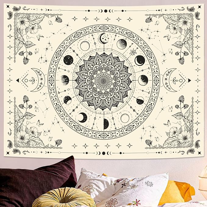 Lunerfex Mandala Moon Tapestry Boho Tapestry for Bedroom Black and White Tapestries Wall Hanging Living Room Wall Art and Home Decor 70x90