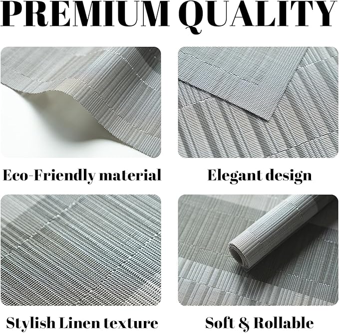 Placemats Set of 6 Vinyl/Plastic Woven Place Mats for Kitchen Table Indoor/Outdoor Washable Placemat Wipeable Dining Table Mats (Ombre Grey Brown,6)