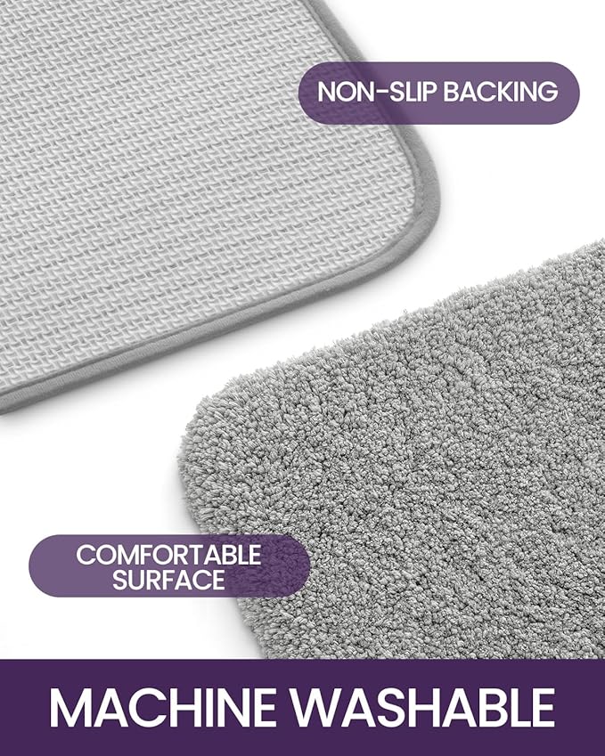 DEXI Bathroom Rug Mat 24x16, Extra Soft and Absorbent Bath Rugs, Washable Non-Slip Thick Carpet Mat for Shower Floor, Tub, Grey