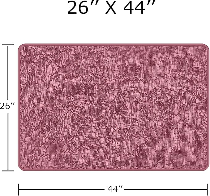 Dusty Rose Bathroom Rugs – Absorbent and Washable Bath Mat, Non-Slip, Thick Soft Chenille Bath Rugs for Bathroom Floor, Shower, Sink - 26" x 44"