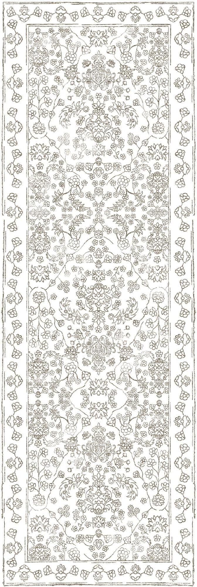 Floral Runner Rug 2x6 Hallway Washable Taupe Kitchen Carpet Non Slip Boho Thin Farmhouse Throw Accent Long Rug for Laundry Bathroom Office Bedroom