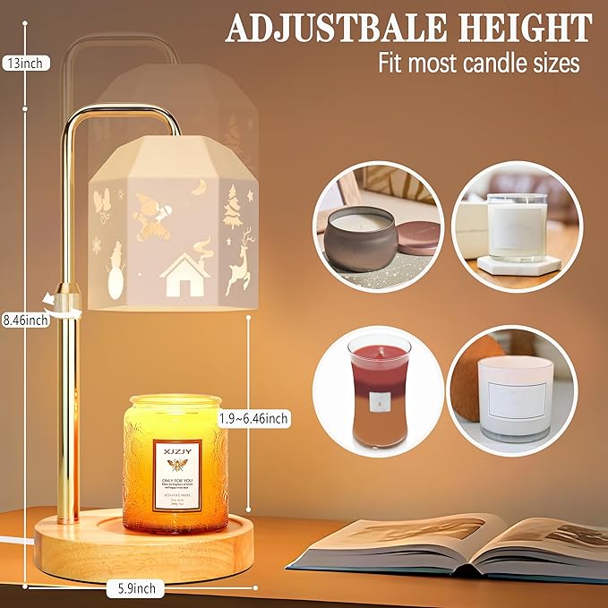 Candle Warmer Lamp with Timer Dimmer,Adjustable Height Candle Warmer, Candle lamp for Scented Wax Jar Candles, for Women,House Warming Gifts for New Home Bedroom Decor,Hollow Art