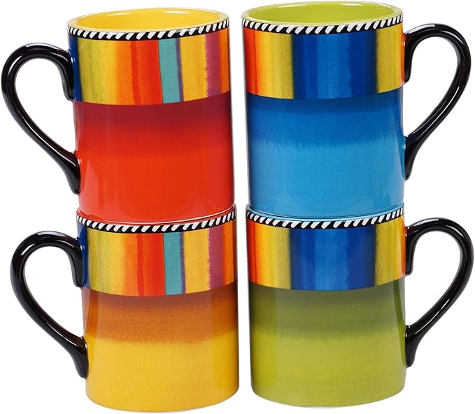 Sierra 16 oz. Mug Set of 4 Assorted Multicolor – Great for Hot Beverages, Coffee, Tea, Cocoa, or Displaying a Splash of Color in Your Kitchen