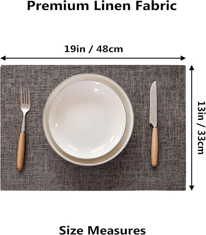 Demetex Placemats Table Mats Set of 6 Heat Resistant Washable Cloth Place Mats for Dining Table Holiday, Dark Grey