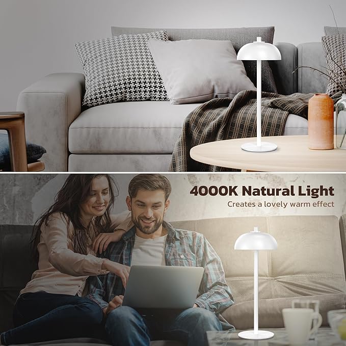 2 Pack Cordless Table Lamp, 5000mAh Portable Rechargeable Table Lamp, 3 Color Modes Stepless Dimming Table Light with Memory Function, for Dinner, Patio, Home, Restaurant.(White)