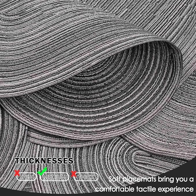Noctiflorous Oval Braided Placemats Set of 6 Woven 12x18 Inch Non Slip Washable Heat Resistant Place Mats Tablemats for Dining Kitchen Party Daily Table Decor Dinner Mats (Black Gray, 6)