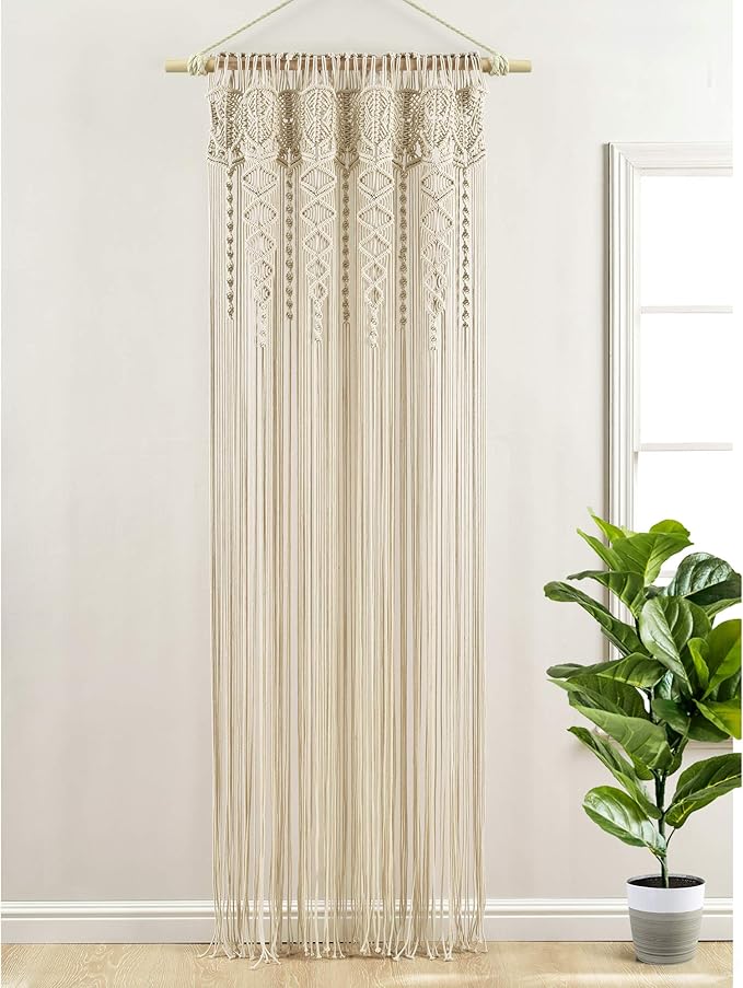 Lush Decor Boho Macrame Textured Cotton Window Curtain Panel, Single Panel, 40" W x 84" L, Neutral - Doorway Curtain - Room Divider, Wedding Or Wall Decor - Boho Curtain - Macrame Curtains For Windows