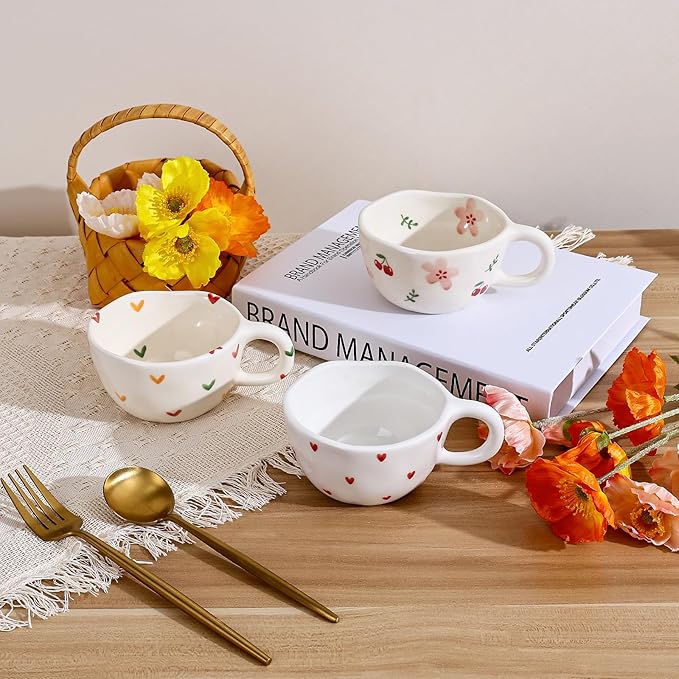 Koythin Ceramic Coffee Mug, Handmade Hot Chocolate Mugs, Cute Cup for Girl Women, Aesthetic Tea Milk Cup with Handle, 8.5 oz/250 ml for Latte, Cocoa, Office, Home (Pink Cherry Flowers)