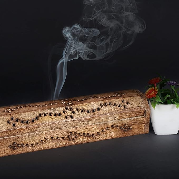 Incense Holder, Incense Stick Holder, Incense Holder for Sticks Used for Room Décor, Cool Room Spiritual Décor, Aromatherapy, Incense Burner with Storage Compartment 12 Inch Antique Natural