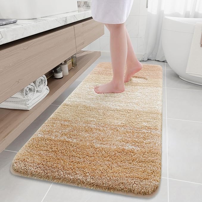 Arotive Microfiber Bathroom Rugs, Shaggy Soft and Absorbent Bath Rug, Non-Slip, Thick Plush Machine Washable Dry Bath Mats for Bathroom, Tub and Shower, 70x24, Beige