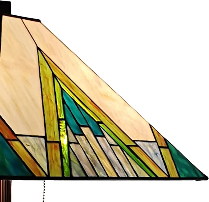 Tiffany Style Mission Standing Floor Lamp 62" Tall Stained Glass Yellow Green Brown Tan Antique Vintage Light Decor Bedroom Living Room Reading Gift Amora Lighting AM353FL17
