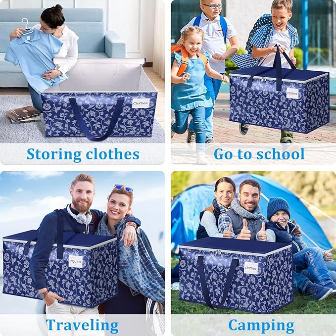 HomeHacks Moving Bags, Extra Large Size Moving Boxes, Heavy Duty Luggage Bags with Smooth Zipper and Sturdy Handles, Large Capacity & Easy Loading Storage Totes for Space Saver 125L, 10-Pack, Blue