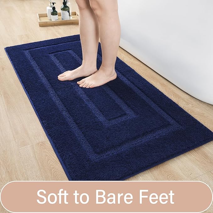 HOMORE Bathroom Rug 24x48 Inch Soft Absorbent Bathroom Runner Rug, Washable Bath Runner Rugs Long Non Slip Bath Rugs for Shower Tub, Navy Blue