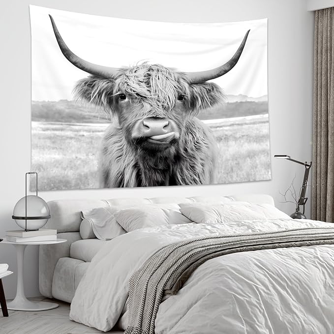 AMBZEK Fabric Wall Art Cow Tapestry 59Hx78W Inch Bull Wall Decor Western Farmhouse Farm Country Rustic Cattle Animal Wildlife Funny Cute Art Modern Wall Hanging Bedroom Living Room Dorm Decor Fabric