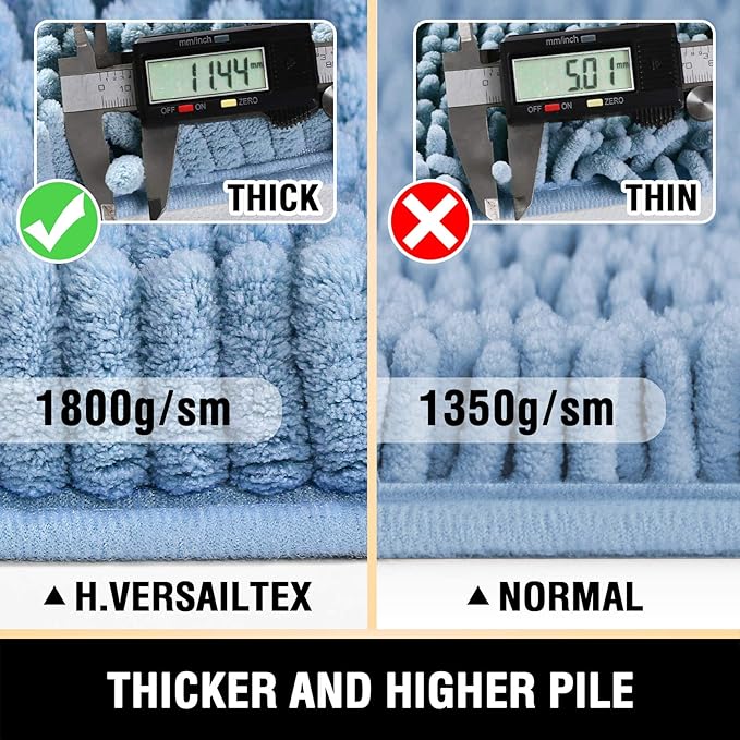 H.VERSAILTEX Bath Mat, Non Slip Luxury Chenille Bathroom Rugs, Extra Soft Absorbent Shaggy Bath Mat Rugs, Washable Fast Dry, 2 Piece (Cool Blue, 24" x 36"/20" x 32")