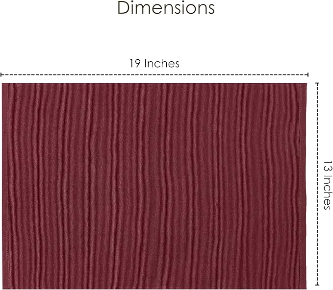 RAJRANG Tibetan Red Placemats Set of 6, Cotton Ribbed Tabletop, Non-Slip Wrinkle Free Kitchen Table Mats for Dining Table, 13x19 Inch
