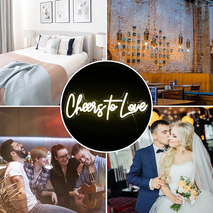Lucunstar Cheers to Love Neon Sign,Love Neon Sign,Wedding Neon Sign,Neon Sign for Room,Warm White Neon Sign for Wall Decor,Light Sign for Wedding,USB Powered Sign for Wedding Decor(16.5"X5.9")