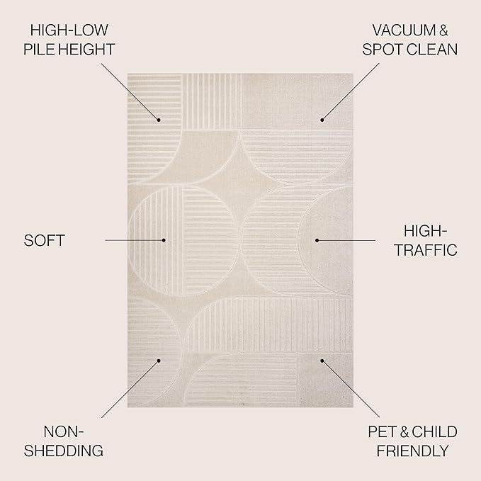 JONATHAN Y SCN104B-8 Nordby High-Low Geometric Arch Scandi Striped Indoor/Outdoor Area Rug, Modern, Contemporary, Geometric, Bohemian, Bedroom, Kitchen, Living Room,Non Shedding,Ivory/Cream,8' x 10'
