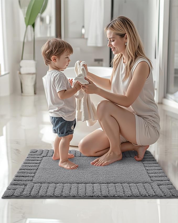 Color&Geometry Large Bath Rugs Non Slip Washable- 24"x36" Absorbent Dark Grey Bathroom Rugs, Soft Bath Mats for Bathroom Floor, Shower, Bathtub, Laundry