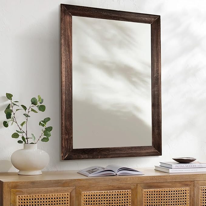 CULER Rustic Wood Wall Mirror for Bathroom,Rectangle 24 x 36 inch Hanging vatiny Mirrors with Wooden Frame for Living Room,Bedroom,Entryway (24x36 inch, Vintage Light Brown)