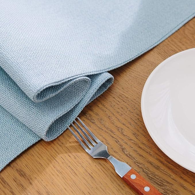 Set of 4 Round Placemat 15 Inch Soft Linen eco-Friendly Fabric Handcrafted Machine Washable Indoor & Outdoor Tablemat Light Blue