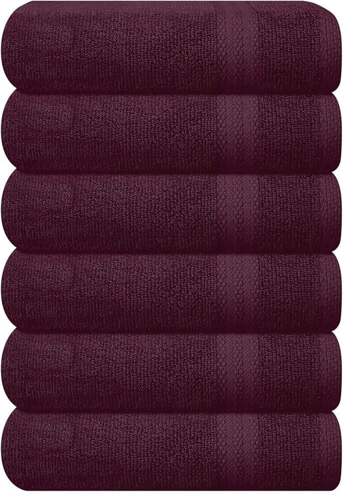 GLAMBURG Ultra Soft 6-Piece Hand Towel Set 16x28-100% Ringspun Cotton - Durable & Highly Absorbent Hand Towels - Ideal for use in Bathroom, Kitchen, Gym, Spa & General Cleaning - Burgundy