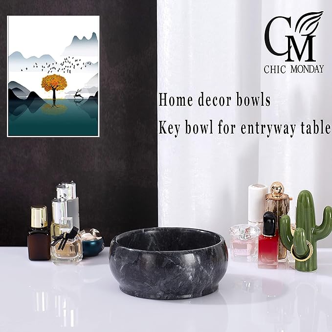 4.72 Inch Decorative Bowls - Natural Marble Key, Coffee Table Centerpiece, Soap Serving, Incense Burner, Smudge Bowl