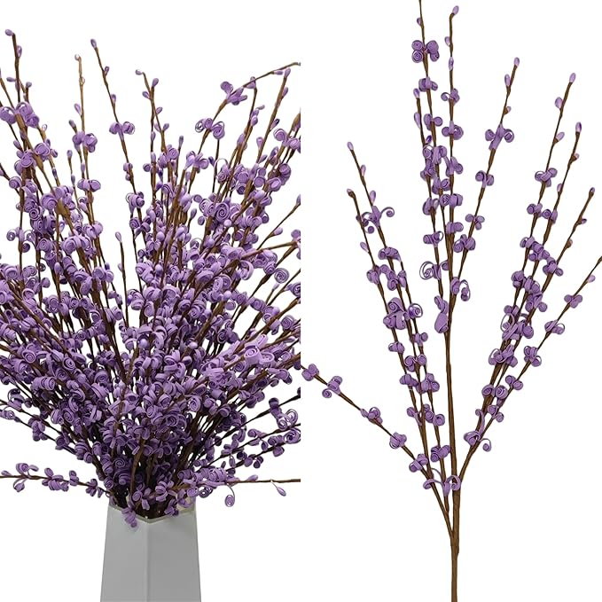 5 Pcs 29.5" Long Jasmine Artificial Flowers Fake Flower Dry Branches for Home Office DIY Floral Art Plant Wedding Table Centerpieces Party Vase Decoration (Macaron Purple)