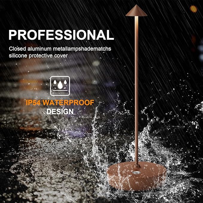 Rechargeable Cordless Table Lamp, Portable Powered LED Battery 6000mAh Metal USB Desk Lamp, 3 Levels Brightness Light for Restaurants Outdoor (Coffee)