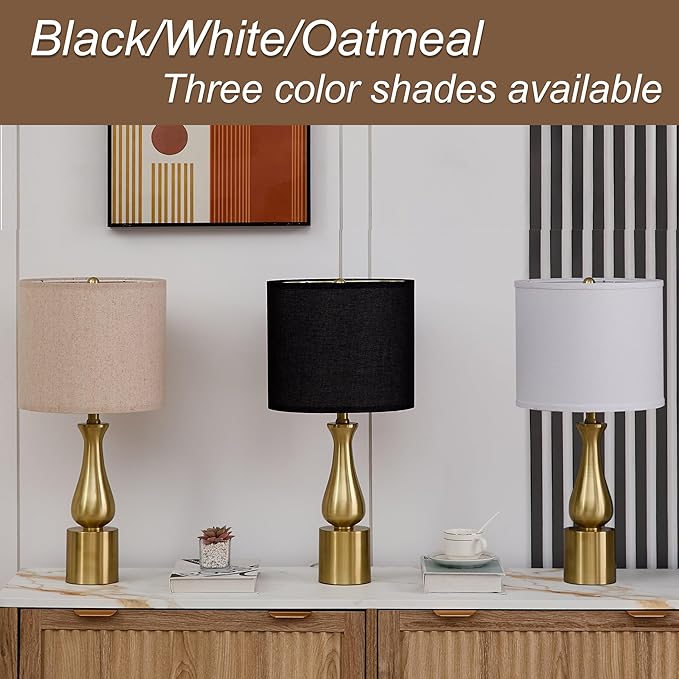 23" Modern Gold Lamps Set of 2 for Bedroom, Minimalist Gold Table Lamps for Living Room Set of 2, Small Gold Table Lamps for Nightstand Set of 2, with White Linen Drum Lampshade for Home Office