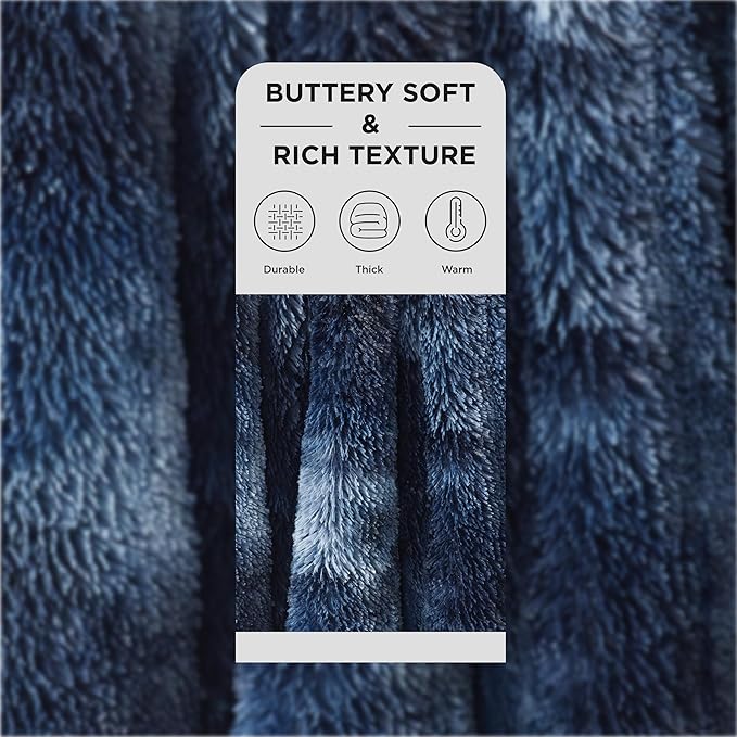 Bedsure Fluffy Tie Dye Navy Blue King Size Blanket for Bed, Thick Soft Sherpa Faux Fur Fleece Bedding Fuzzy Plush Winter Warm Heavy Oversize Large King Blanket, Cozy Blue Gifts for Men Women, 108x90