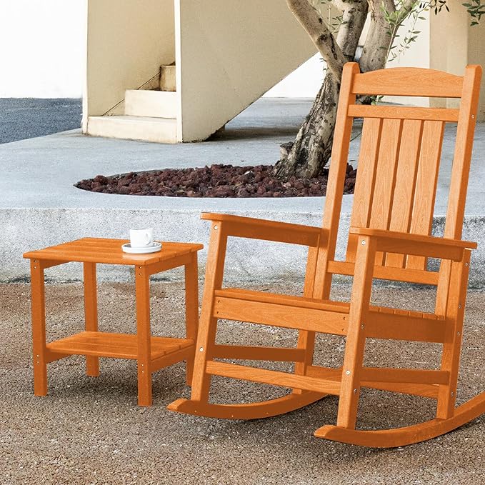 KINGYES Outdoor Side Table Set of 2, Double Layer Adirondack End Table- Orange