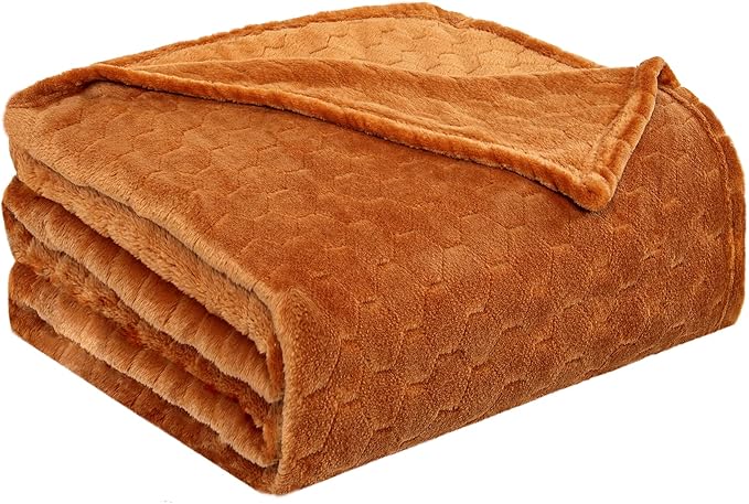 TOONOW Fleece Blanket Textured Fuzzy Plush Throw Blanket Twin Size 60" x 80", Super Soft Fluffy Bed Blanket Geometric Pattern Comfy Microfiber Flannel Blankets for Couch, Bed, Sofa,Pumpkin