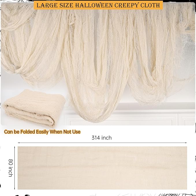 ZYP 315 x 78.7in Halloween Creepy Cloth Beige Spooky Fabric Gauze Spooky Giant Cheese Cloth for Halloween Party Supplies Decorations