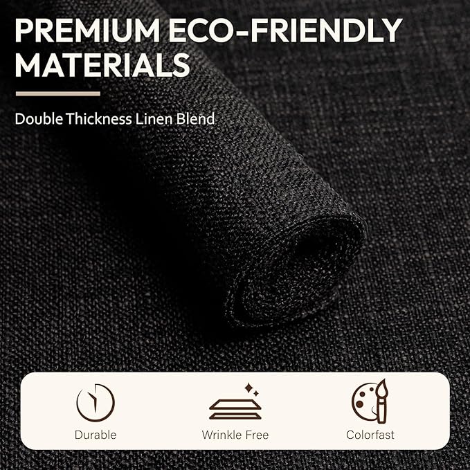 Placemats Set of 4, Dual-Layered Thickened Faux Linen Cloth Place Mats Heat Resistant Machine Washable Wrinkle Free Table Mats Indoor/Outdoor (Black)