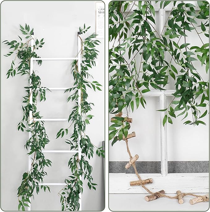 4Pcs Artificial Willow Leaves Vine Twigs 5.7Ft Silk Willows Leaf Ivy Garland Faux Greenery Ivy Plant Decoration for Indoor Outdoor Wedding Jungle Beach Birthday Party Garden Table Spring Summer