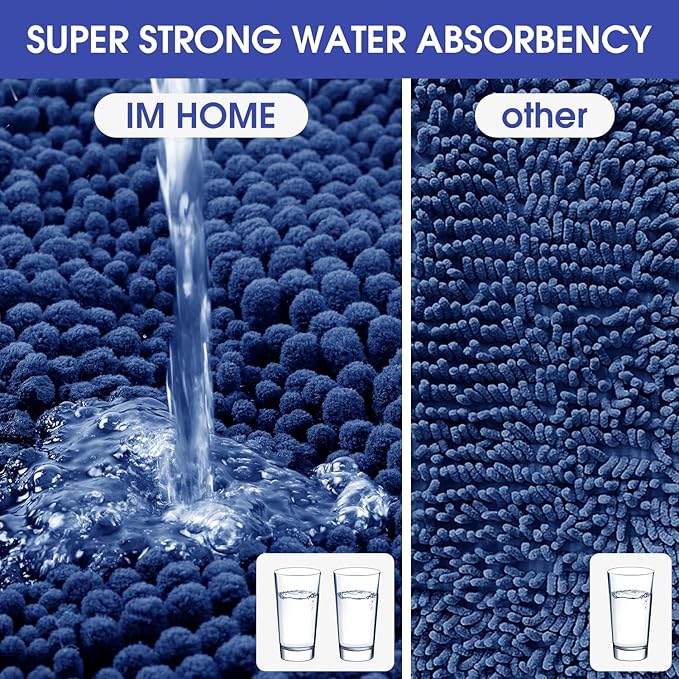 ACCUMTEK Striped Denim Blue Bathroom Rug Mat 70"x24" Ultra Soft, Non Slip Chenille Bath Rugs, Absorbent Plush Shaggy Bath Mats for Bathroom, Bedroom, Kitchen, Shower, Tub