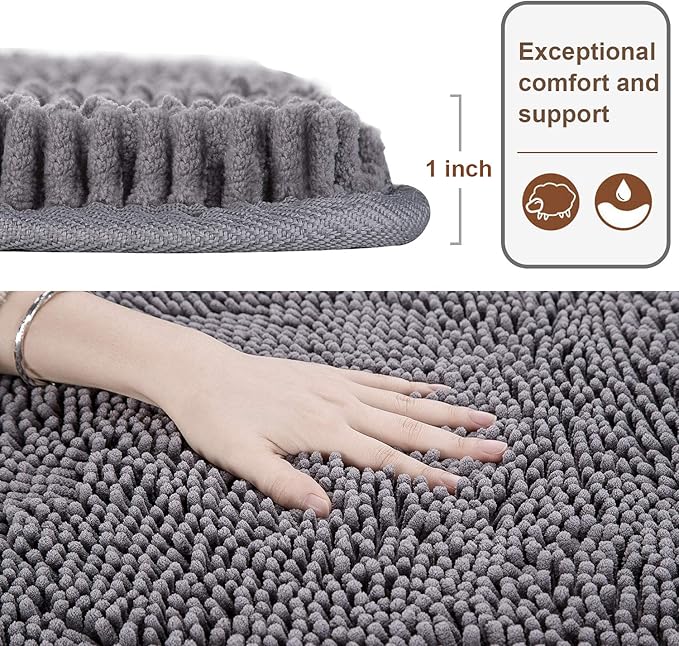 LOCHAS Luxury Bathroom Rug Shaggy Bath Mat 24 x 70 Inch, Washable Non Slip Bath Rugs for Bathroom Shower, Soft Plush Chenille Absorbent Carpets Mats, Gray