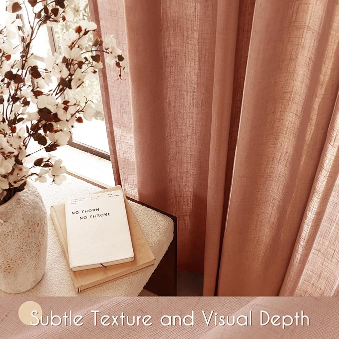 84 inch Linen Terracotta Curtains 2 Panels for Living Room Back Tab Light Filtering Semi Sheer Rust Colored Curtains 84 inches Long Soft Thick Cotton Cloth Textured Rustic Boho Farmhouse Room Decor