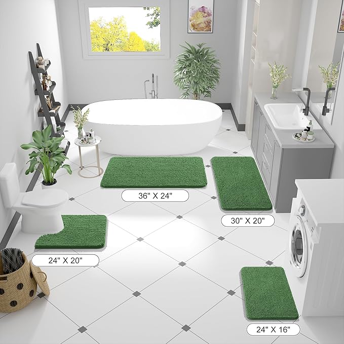 OLANLY Bathroom Rugs 70x24, Extra Soft Absorbent Chenille Bath Rugs, Rubber Backing Quick Dry, Machine Washable Bath Mats for Bathroom Floor, Tub and Shower, Home Decor Accessories, Olive Green