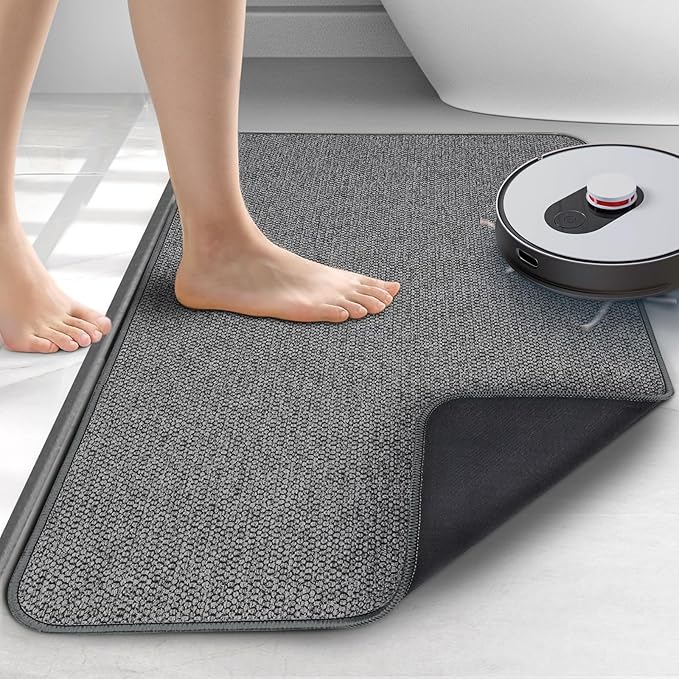 Thin Bathroom Rugs, Bath Mat Super Absorbent, Bath Rugs Rubber Backing Non-Slip, Quick Dry Machine Washable, Cozy Cloth Bathroom Mat fit Under Door/Sink/ Bathtub/Floor/Shower 24''x48''-Dark Grey