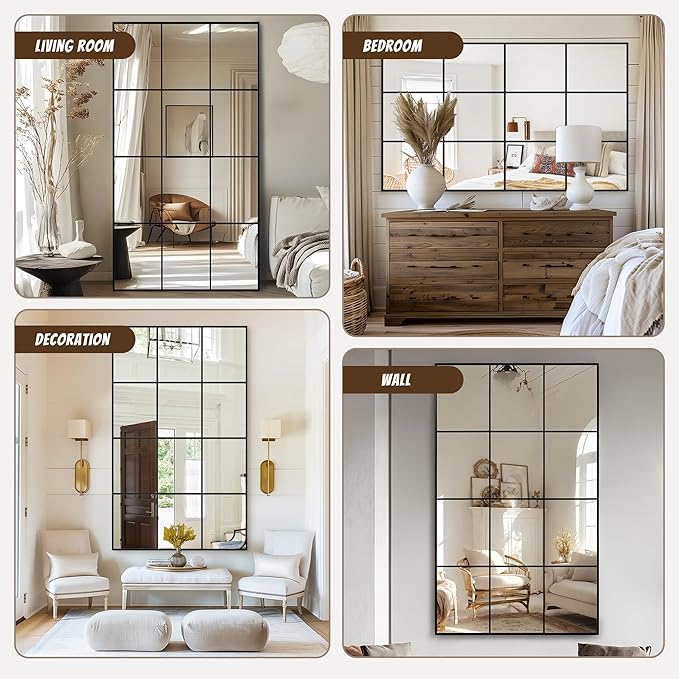 Antok Decorative Mirrors for Wall Decor, 60" x 36" Decorative Wall Mirror Black Window Mirrors Wall Mounted Decorative Mirror for Living Room Dining Room Hallway Entryway,Black,Retro Rect Style