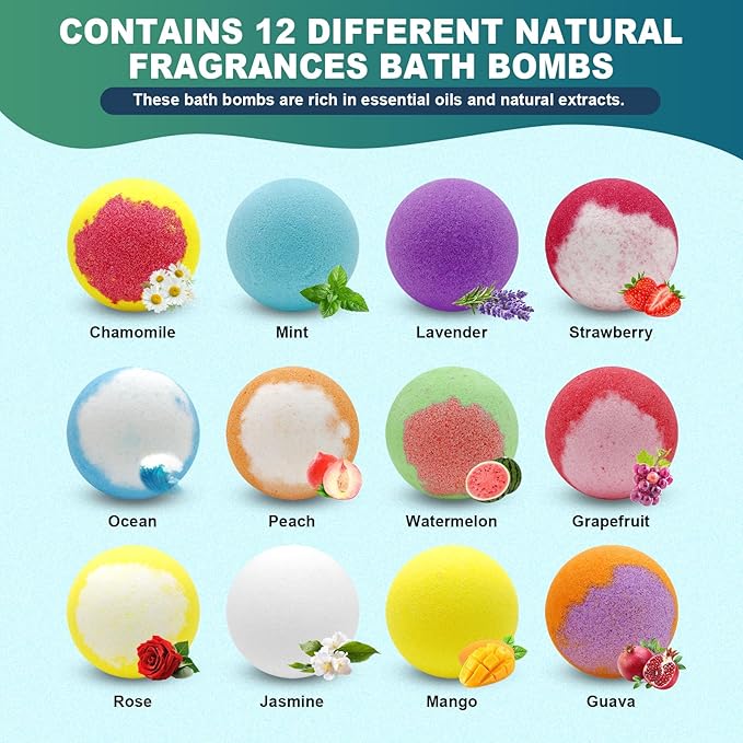Bath Bombs Fathers Day Birthday Gift for Women Mom Her Daughter Wife Set - 12Pack Handmade Natural & Organic, Spa Relaxing Birthday Gifts for Men, Aromatherapy Bubble Bath, Amazing Present for Kids