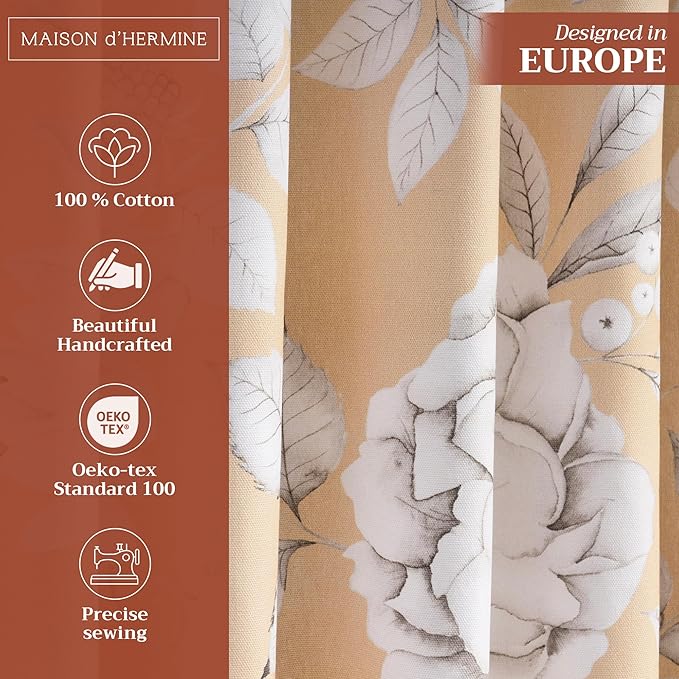 Maison d' Hermine Curtains for Living Room 100% Cotton 124 inch Length One Panel Light Filtering Curtains for Bedroom Windows with Rod and Loop Pockets Drapes (Pretty Autumn, 50" W x 124" L)