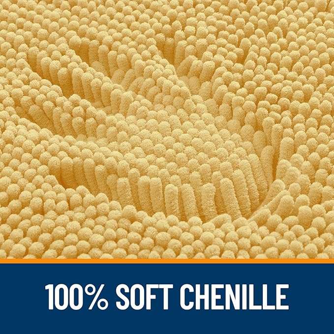 OLANLY Bathroom Rugs 70x24, Extra Soft Absorbent Chenille Bath Rugs, Rubber Backing Quick Dry, Machine Washable Bath Mats for Bathroom Floor, Tub and Shower, Home Decor Accessories, Yellow
