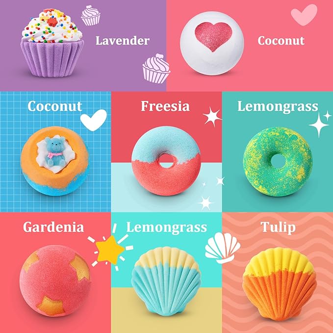 STNTUS INNOVATIONS Bath Bombs, 7 Natural Bath Bomb Gift Set, Bubble Bathbombs for Women Kids, Shea Butter Moisturize, Gifts for Mom Her Girlfriend, Mothers Day Gifts, for Birthday Valentines Christmas