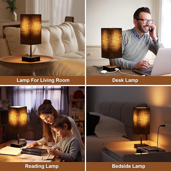 Sailstar Bedside Table Lamps Set of 2, Touch Bedroom Lamp with USB C+A Charging Ports, 3 Way Dimmable Lamps for Night Stands, Small Table Lamp for Bedroom Decor, LED Bulbs Included, Upgraded Black