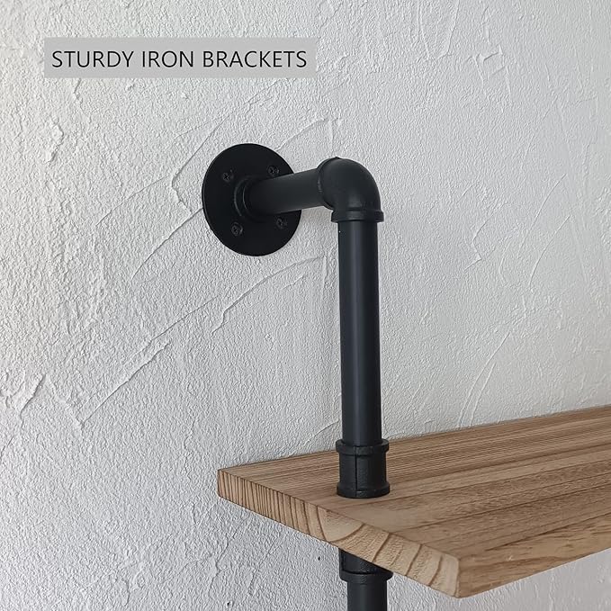 3 Tier Industrial Pipe Shelf,24 inch Floating Shelves with Solid Wood Plank,Pipe Book Shelves for Farmhouse,Industrial Wall Shelves for Bedroom,Kitchen,Living Room,Bathroom
